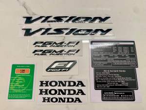 Trọn bộ tem dán và chữ nổi xe Vision màu đen bóng hàng nhập Thái Lan chất lượng cao dành trang trí riêng cho dòng xe này trọn bộ tem gồm chữ nổi và tem thông số đầy đủ như hình màu sắc rất đẹp và bền giá bán cực tốt bán lẻ như bán sỉ
