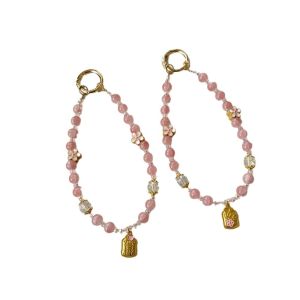 Advanced Design Alloy Peach Blossom Talisman Finished Product Womens Phone Chain Cute and Sweet Imitation Natural Stone BFF Crystal Pendant