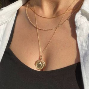Cross-Border New Product Rotating Sun Moon round Coin Necklace Stainless Steel Necklace Titanium Steel Real Gold Plated 18K Gold