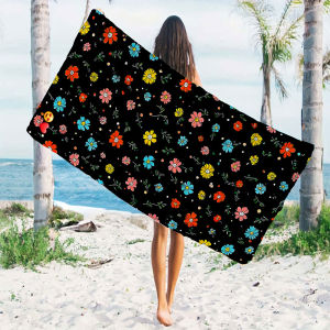 Black Tiny Color Floral Beach Towels Ultra Lightweight Quick Drying Super Absorbent Summer Essential Fast-Drying Towel for Beach