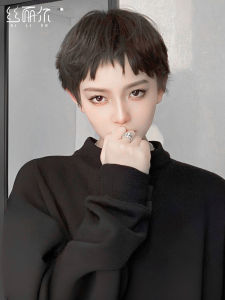 Natural Short Hair Wig Women Full Head Real Human Hair Stylish Age-Defying Fashion Dog-Kibble Bangs Bald Wig Cap