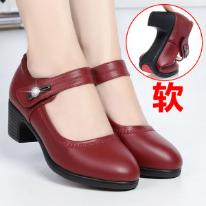 Giày Đế Mềm Thoải Mái Cho Mẹ Giày Đơn Mùa Xuân Thu Da Thật Khóa Một Chữ Giày Bệt Thường Ngày Giày Da Mũi Tròn