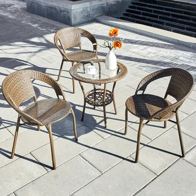 Modern Simple Outdoor Rattan Chair Set For Balcony 3 Pieces