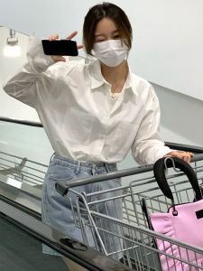 Elegant Pure Cotton White Shirt Womens High-End Lightweight Luxury Spring Autumn Loose Lazy Style Korean Version Shirt