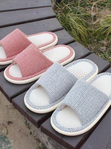 Dép Lười Vải Lanh Nữ Mùa Xuân Thu Trong Nhà Ấm Áp Hút Mồ Hôi Đế Mềm Thoáng Khí Gối Cỏ Nhún Chân Dép Lười