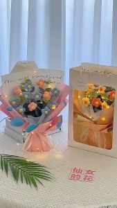 Hand Woven Artificial Flower Crochet Knitting Bouquet Set Home Bunga Hiasan Hiasan Ramadan Gift