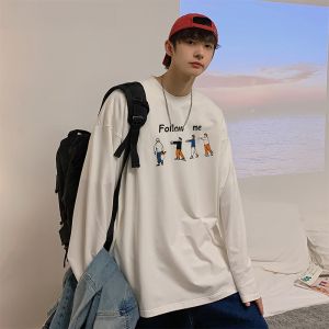 HetingHOME | Áo thun dài tay rộng rãi họa tiết hoạt hình mùa thu cho cặp đôi nam Áo thun cotton thường ngày thời trang mùa thu