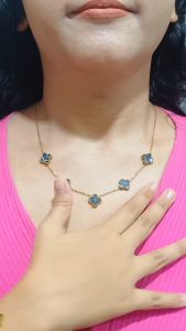 Set Kalung+Gelang Titanium Bunga Motif Kerang & Rainbow Uk 13mm Bolak Balik Anti Karat dan Anti Luntur