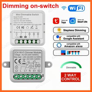 Tuya Wifi Smart Dimmer Switch Module 10A Support 2 Way Control Dimmable Light Switch 1 2 Gang Work with Alexa Google Home