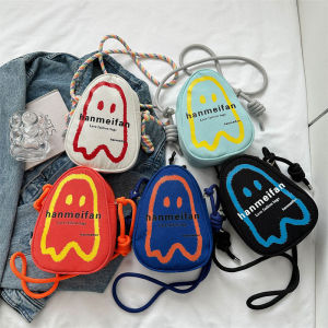 Cartoon Cute Funny Small Bag Female 2025 New Autumn and Winter Canvas Bag Japanese Ins Ghost Bag Shoulder Messenger Bag