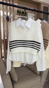 KEMEJA KATUN PLUS ROMPI RAJUT IMPORT BST