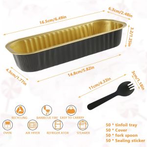 50Pcs Mini Loaf Pans with Lids and Spoons 6.8oz Rectangle Aluminum Foil Baking Pans Reusable Mini Bread Containers Muffin Tins