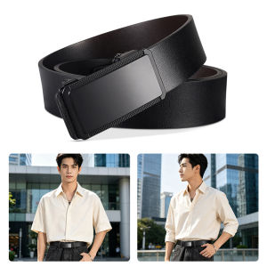MENSPE Men’s Belt Business Leisure Belt Stylish 120CM Belt Automatic Buckle Belt Second-layer Cowhide Waistband Youth Sports Pant Belt Stylish Simple Nice Waistband Durable Belt