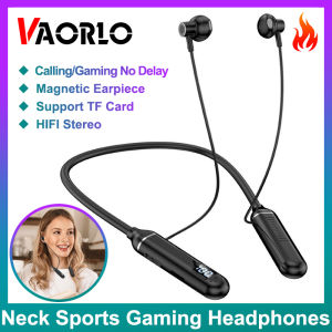 VAORLO Neck Hanging Bluetooth Headphones Surround Sound With MIC HD Call Noise Canceling Wireless Headset LED Battery Display With TF Card Slot Type C Charging Sports Waterproof And Sweatproof Suitable For All Smartphones