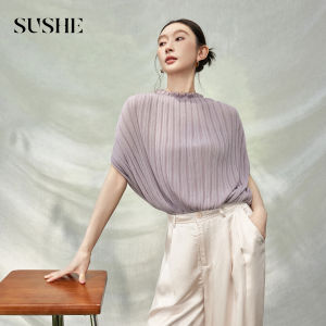 SUSHE | French Retro Vertical Stripe Wooden Ear Lace Lyocell Knit Top Summer