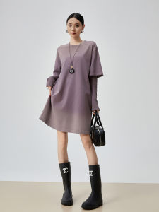 XIAODADEHUA | Light Purple Retro Faded Fake Two-Piece Long-Sleeve T-shirt Dress Straight
