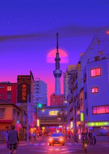 Japan Abstract Anime Cityscape Canvas Poster Unframed Cyber Neon Tokyo Street View Canvas Painting for Modern Home Wall 
