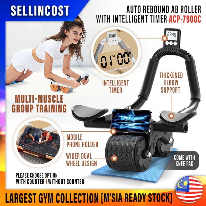 Rock Pow 2024 New Ab Abdominal Exercise Roller With Timer Elbow Support Abs Roller Wheel Core Exercise Equipment Automatic Rebound Abdominal Wheel - View #2