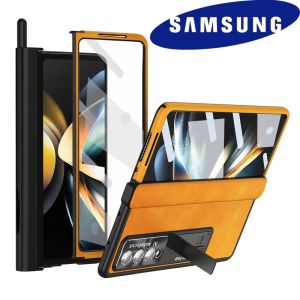 Samsung Galaxy Z Fold 5 5G Phone Case with Stylus Pen Z Fold4 Fold3 Fold5 Nappa Pattern PU Leather 360° All Inclusive Protective Casing Come with Kickstand/Dual Hinge Protector/Tempered Glass - 8 Colors