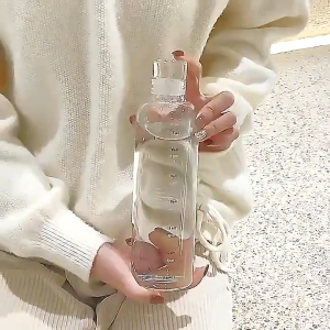 Minimalist Water Bottle 500ml Student Clear Water Bottle Motivational Aesthetic Daily Leakproof Plastic Water Jug