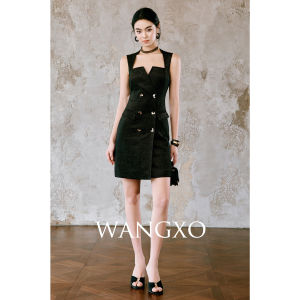 WANGXO | Đầm Bút Chì Ôm Body Kiểu Pháp Dáng Áo Khoác Đôi Không Tay