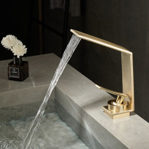 Waterfall Basin Faucet Brushed Gold Bathroom Basin Faucet Deck Mounted Counter Crane Hot and Cold Water Mixer Tap Black