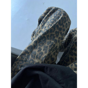 ZHUOCAN | Cheetah Print Denim Pants Mens Streetwear Drape Fit
