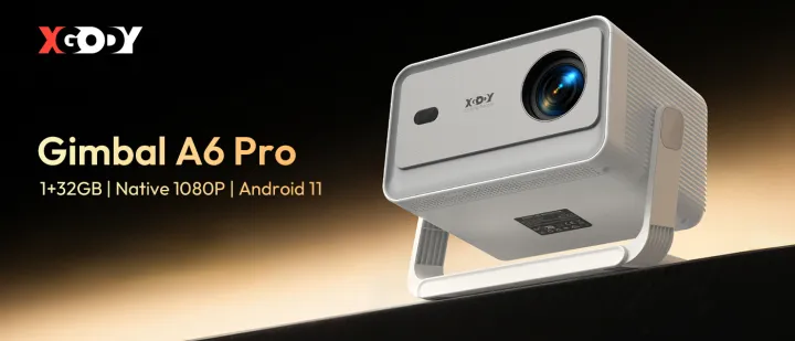 XGODY A6 PRO Android 11 Smart Projector 1+32GB 4K Full HD Native 1080P 650ANSI Built-in 5W Speaker Support Brightness Adjustment Automatic Obstacle Avoidance