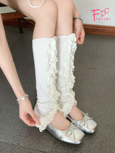 ถุงเท้าถักสีขาว ถุงเท้าถักสไตล์ฝรั่งเศส ทรงหลวม ทรงบัลเล่ต์ ทรงข้อเท้ากลาง ทรงแบน ถุงเท้าผู้หญิง