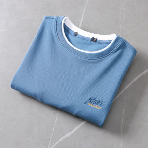 98 Cotton Soft Plaid Withdraw Label-Cut Men Spring round Neck Pullover Long Sleeve Sweater T-shirt Undershirt Tops