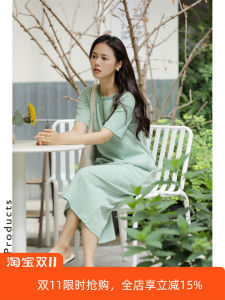 Lightweight Comfortable Knitted Summer Dress Parallel Space Checkered Stripe Casual Style Natural Waist Cotton Blend Straight Tube