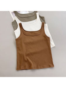 เสื้อกั๊กผู้หญิงคอเหลี่ยมแขนกุดผ้าฝ้ายสีพื้น ทรงหลวม ดีไซน์ทันสมัย เสื้อกั๊กแขนกุดสำหรับฤดูร้อนปี 2024