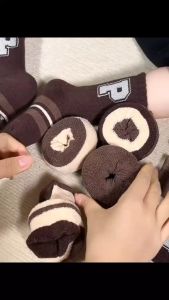 Set 10 đôi tất cao cổ chất liệu cotton cho bé traibé gái từ 1->12 tuổi tông màu nâu phong cách Hàn Quốc