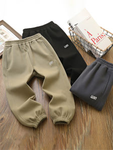 Boys Fleece Lined Sports Pants Autumn Winter New Style Children Casual Long Trousers Middle Big Kids Sweatpants Cotton Polyester