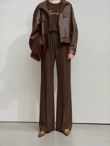 AMII | Simple Style Elastic Fabric Wide Leg Cuff Pants