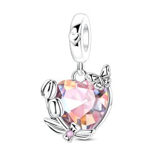 Charm Bạc 925 Sterling Hình Hoa Mùa Xuân Hoa Hướng Dương Hoa Tulip Mặt Dây Chuyền Làm Đồ Trang Sức Tự Chế Vòng Tay Vòng Cổ Trang Sức Thời Trang Nữ