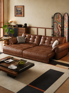 MEIZHAISHENGHUO | Retro Style Compact Leather Sofa Caramel Color Electric Sofa Bed