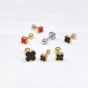 Sleeping Friendly Titanium Steel Four Leaf Clover Earrings Womens Allergy Free Mini Ear Bone Screw Buckle Fashion Jewelry