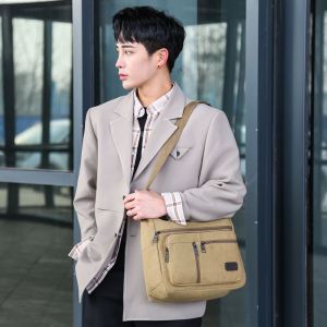 Youth Canvas Backpack Large Capacity Multi-Layer Crossbody Single Shoulder Sling Bag Casual Style Travel Bag Cashier Bag
