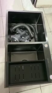 SINK KITCHEN 82 x 45 CM Hitam / Bak Cuci Piring Lubang 2 Hitam / Bak Cuci Piring Premium / Kitchen Sink Hitam Premium 82x45