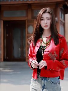New Chinese Style Red National Trend Womens Shirt Jacket Loose Slimming Small Size Spring Fashionable Retro Print Blouse