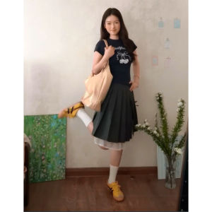 Váy Chữ a Xếp Ly Ren Cổ Điển Phong Cách Hàn Quốc Cho Nữ Mùa Hè Mới Cạp Cao Thường Ngày Đa Năng Váy Nửa Thân