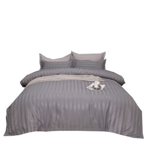 Bed & Breakfast Bedding Four-Piece Set Hotel Bedding Cloth Product Dark Gray and White Tribute Satin Strip Thickened and Densely Woven Dedicated