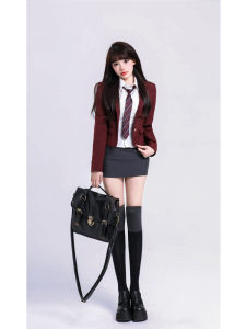 Korean Style High School Uniform Shirt And Skirt Set Womens Slim Fit Short Bum Covering Skirt Commute Style Pure Color
