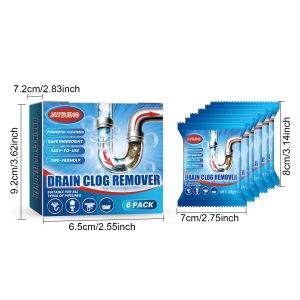 Pipe Clog Remover Powder Anti Clogging Natural Plant Extract Bathroom Toilet Cleaning Powder Deodorizing Powder 6 Pack 180g