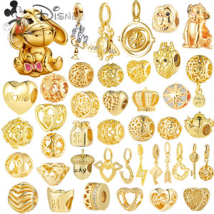 Miniso | 2026 Gold Plated Disney Themed Charms for Bracelet DIY Jewelry Making Mickey Minnie Lion Crown Star Pendant Beads for Women Gift