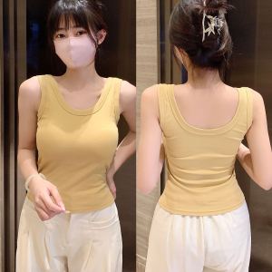 เสื้อกั๊กผู้หญิงแขนกุดคอวีทรงหลวมสไตล์ลำลองฤดูใบไม้ร่วง ผ้าฝ้ายแท้ ความยาวปานกลาง เสื้อกล้ามสายเดี่ยวแบบลำลอง