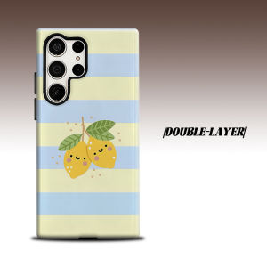 Pastel Stripe Lemon For Samsung Galaxy S26 S25 S24 A56 A36 Dual Layer Luxury Fashion Full Lens Protective Case