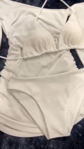 Set Bikini 3 Món Kèm Khoác Trễ Vai Tay Loe Bộ Bkini Tam Giác Phối Đầm Nhún Tôn Dáng [Có BánLẻ] - OS109