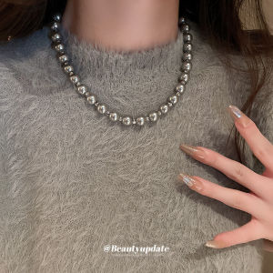 สร้อยคอจี้ลูกปัดมุกเทียมสไตล์ฝรั่งเศสเรียบง่ายหรูหรา สร้อยคอแฟชั่นสำหรับเสื้อกันหนาวแบบอเนกประสงค์ สร้อยคอแบบทันสมัย ​​รุ่นใหม่